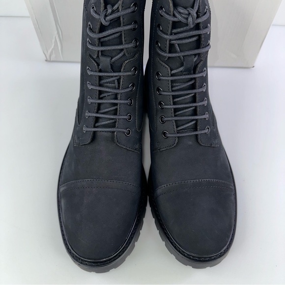 CALVIN KLEIN Mens Black Pull Tab Lorenzo Round Toe Block Heel Leather Boots